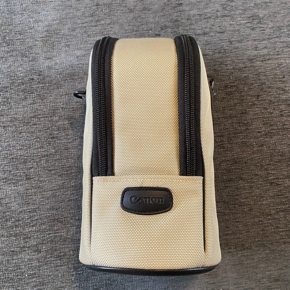 Canon Camera Lens Case LZ1324 Tan Black Faux Leather Padded Pouch Zip Closure‎